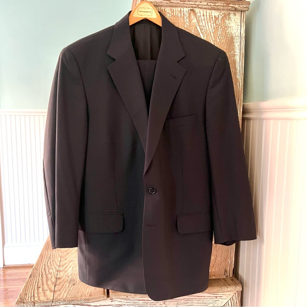 Tom James Custom Suit Classic Black Blazer Size 44R and Slack 34 Waist